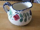 1994 GAIL PITTMAN SIGNED CERAMIC PITCHER HAND PAINTED FLOWER PRINT WITH BLUE