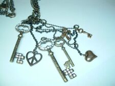 Betsey johnson Vintage Iconic Heart Key Crystal charms Long Necklace New w Tag
