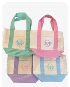 trader joes mini tote bag pastel easter colors breen, pink, blue, lavender (4) - Picture 1 of 1