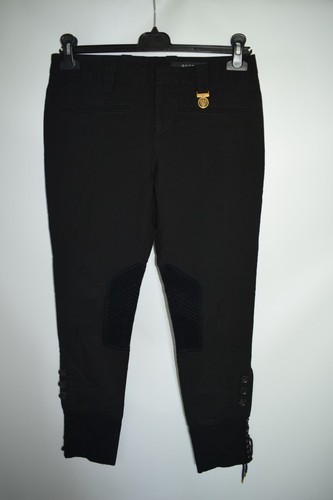 Gucci Pantalone Equitazione Pantalone Velluto Inserti Ginocchio Lacci Logo Oro Donna Taglia 40