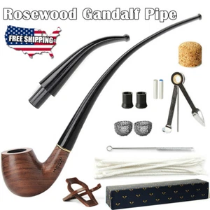 Rosewood Churchwarden Pipe Long Stem Classic Bent Tobacco Pipe With Accessories - Picture 1 of 11