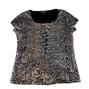 Jones New York Collection Silver Sequins Women's Small Short Sleeve Blouse - Picture 1 of 10
