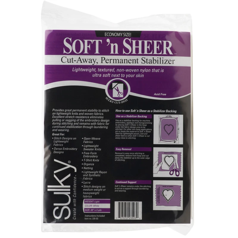 Sulky Soft 'n Sheer Stabilizer - White - 20'' x 3 yd. Pkg - Image 1 of 1