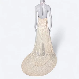 Haute Couture by Maggie Sottero Ivory Sequin Halter Wedding Gown w/Train 10 - Picture 1 of 12