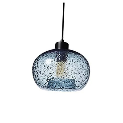 Hand Blown Glass Pendant Light for Kitchen Island Grey Blue-matt Black Fitting - Image 1 of 4