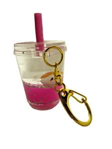 Cup And Straw Sparkling Keychain Animated Glitter Mini Snow globe Figurine - Picture 1 of 4