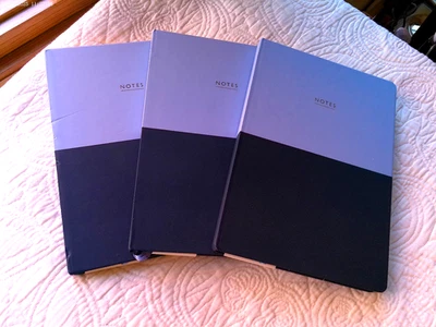 JUEGO DE CUADERNO CON ESTUCHE A5/3 200 PÁGINAS FORRADAS CADA BLOQUE DE COLOR AZUL MARINO BORDE DORADO Foto 1 de 4