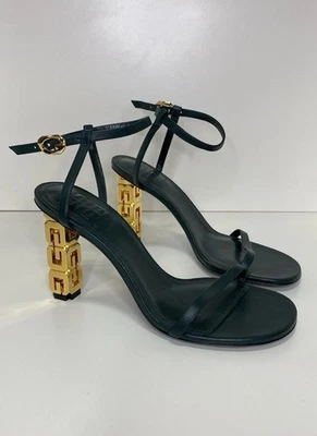 Sandalias Givenchy G Cube Cadena Tacones Verde Bosque Talla 38 EU / 8 Tiras Cuero Foto 1 de 4