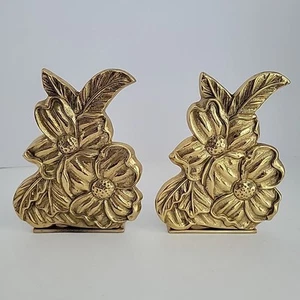 Fermalibri vintage ottone Dogwood Magnolia Hampton MCM Regency Boho Old Money floreale - Foto 1 di 8