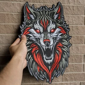 Red Eyes Wolf Head Large Iron On Sew On Patch Embroidery for Jacket Vest DIY - Picture 1 of 4