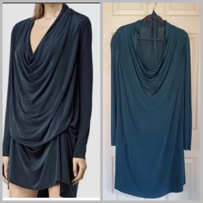 Vestido All Saints Amei verde azulado mangas largas capucha cuello pulóver longitud ajustable 6 Foto 1 de 4