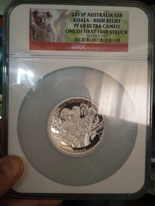 5oz 2013 P Australia S$8  Koala High Relief Pf 69 Ultra Cameo 1 of 1st 1k Struck - Picture 1 of 5