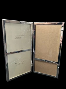 Pottery Barn Multi Opening Picture Frame Double Hinged Plated Silver Slim 10x11" - Picture 1 of 6