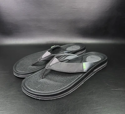 Sanuk Hombre Talla 14 Cerveza Acogedora 3 Chanclas Negras Playa Sandalias Sin Cordones - Cómodas Foto 1 de 4