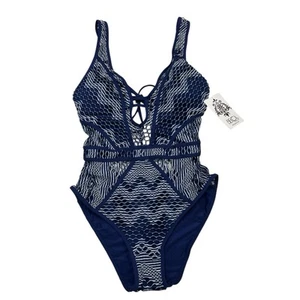 Traje de baño Becca para mujer S color azul juego tejido abierto ganchillo pieza de inmersión boho - Imagen 1 de 6