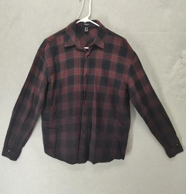 Forever 21 Shirt Mens Small Black Red Plaid Long Sleeve Button Up Casual Top - Image 1 of 4