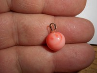 14K Yellow Gold 11mm Angel Skin Coral Ball Pendant Unused Mint Vinrtage
