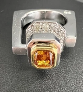 UNIQUE 1.25CT NATURAL ORANGE RADIANT DIAMOND 14K WHITE GOLD ENGAGEMENT RING 5 - Picture 1 of 21