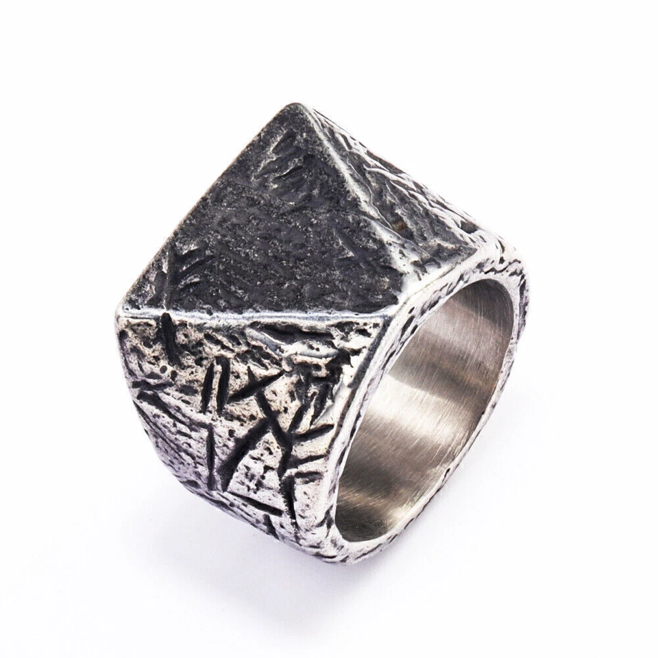 New Retro Triangle Vintage Wedding Signet Ring Stainless Steel Men's Boy's Ring - Image 1 of 4
