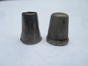 2 Fingerhüte Thimble - Silber? oder versilbert - mit alten Punzen - über 100 Jah - Bild 1 von 5