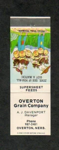 Overton Grain Company Nebraska Unused Vintage Error Front Strike Matchbook Cover - Imagen 1 de 1