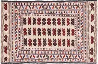 Afghan Kelim Gol Barjasta Teppich 120x180 Handgewebt Beige Geometrisch n - Bild 1 von 4