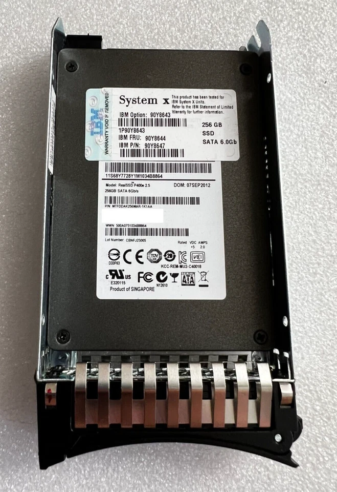 IBM 90Y8644 90Y8647 256GB SSD 6GB 2.5" SATA Solid State Drive with Tray - Image 1 of 1
