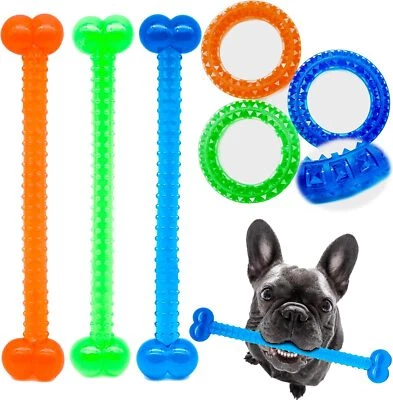 TOUGH STUFF 2X (BONE+RING) Dog Rubber Knobbly Chew Strong Tough Durable Interactive Toy