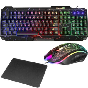 Computer Desktop PC Gaming Keyboard and Mouse Mechanical Feel Led Light Backlit - Picture 1 of 8