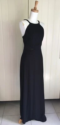 VESTIDO Negro Corredor Espalda Halter Maxi Deseo Talla S Ajuste y Acampanado Encaje Inserto en la cintura Foto 1 de 4