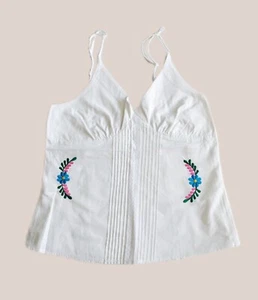 Handmade V- Neck Embroidered women's Blouse Adjustable Straps White Top M - Picture 1 of 4