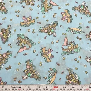 Vintage Precious Moments Noah's Ark Blue Cotton Blend Fabric Remnant 13" x 45" - Picture 1 of 2
