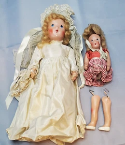 1940er Komposition Puppe Lot von 2 Hollywood Mädchen Braut 8,5" und 5,5" TEILE REPARATUR - Bild 1 von 21