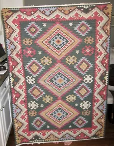 Vintage mehrfarbiger Teppich Teppich (Native American grün blau rot weiß antik) - Bild 1 von 11
