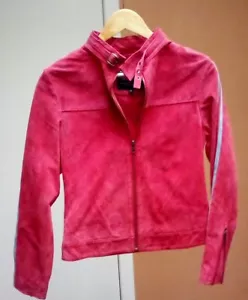 Prada, Red Suede fitted biker jacket with grey stripes on sleeves, Size M - Picture 1 of 8