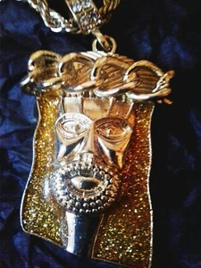 GOLDFARBEN EISGEPFLASTERTER JESUSKOPF ANHÄNGER CZ BLING mit SEIL KETTE HALSKETTE HIP HOP - Bild 1 von 8