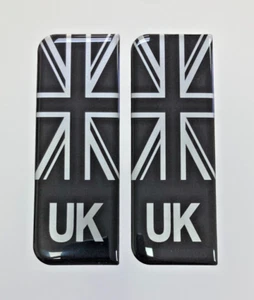 Pegatinas con matrícula Domed Union Jack Reino Unido plateadas/negras - 39 mm - GEL CON CÚPULA BRILLANTE - Imagen 1 de 4