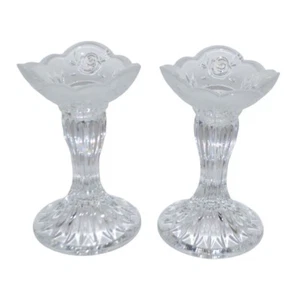 Vintage Oneida Southern Rose Garden Candle Holders Lead Crystal Glass Taper - Picture 1 of 5