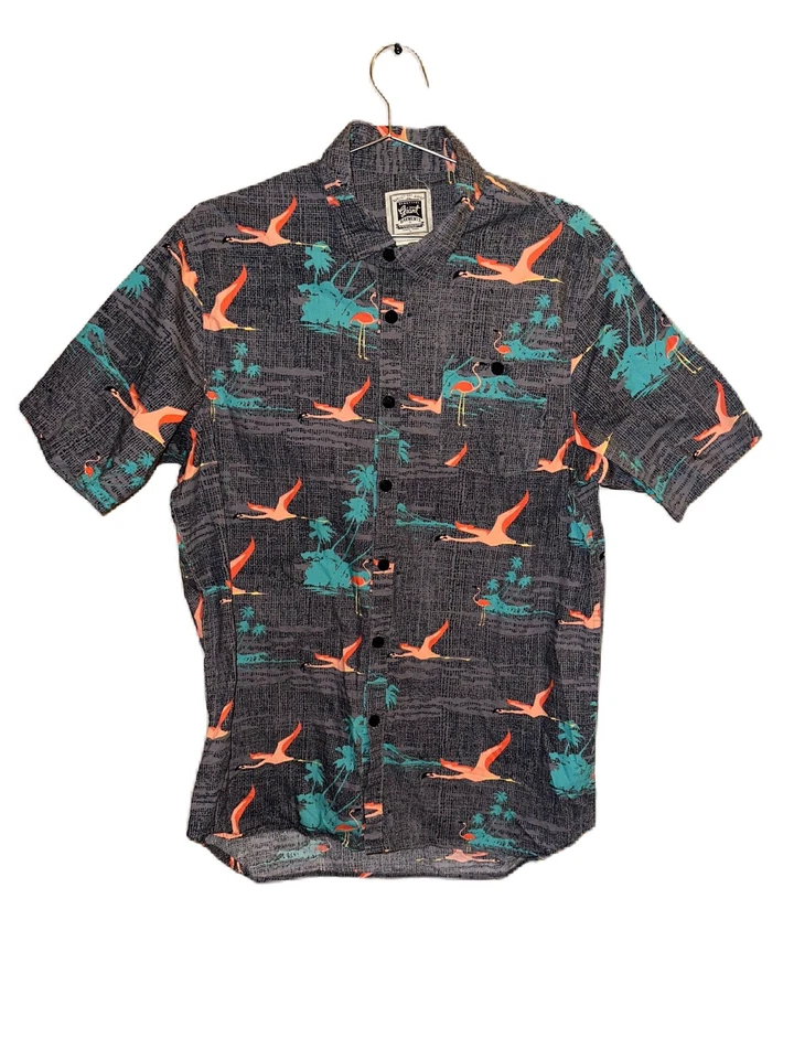 Красивая гигантская мужская рубашка фламинго птеродактиль с коротким рукавом на пуговицах ретро - Изображение 1 из 4