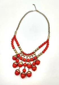 Vintage Tiered Red Silver Gold Tone Bohemian Ethnic Tribal Festival Necklace - Picture 1 of 8