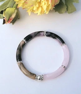 Sylvie's Acryl Gemstone Imitat Armband Gr.M 18 cm braun rose lila Neu/1186 - Bild 1 von 1