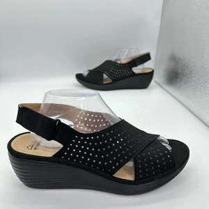 Clarks-Reedly Variel Black Sandals Women 11 M Nubuck Wedge Slingback - Picture 1 of 9