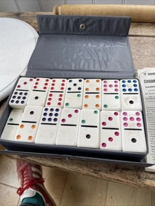 dominoes Set. 55 Pieces. Double 9 Set. Coloured Spots. Instructions - Picture 1 of 4