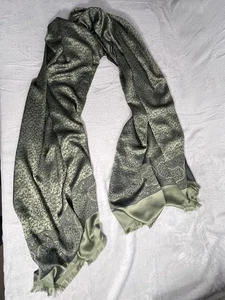 Elegante Bufanda Jacquard Verde Mezcla Lana Seda Sensación Patrón Floral Paisley 76x29 - Imagen 1 de 8