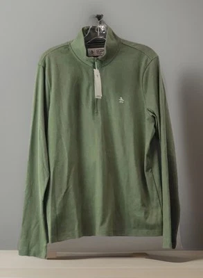 NUEVO Suéter Henley Para Hombre Pingüino Brezo Verde Salvia 1/4 Cremallera Rendimiento Talla M Foto 1 de 4