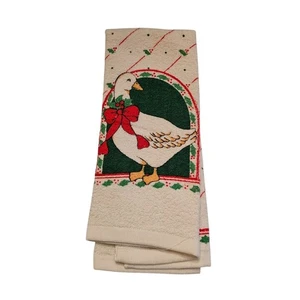Vintage 1980s Christmas White Duck Goose Bird Kitchen Hand Towel All Over Print - Picture 1 of 6