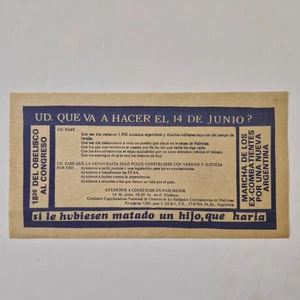 Volante / Marcha Ex-combatientes de Malvinas - 14 de junio - Picture 1 of 1