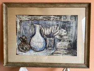 STILL LIFE MODERN GOUACHE PAINTING ON SIGNED AND FRAMED PAPER - Picture 1 of 9