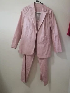 New Striped Blazer and Pants Suit Set in Pink White Casual Cotton SMALL - Picture 1 of 6