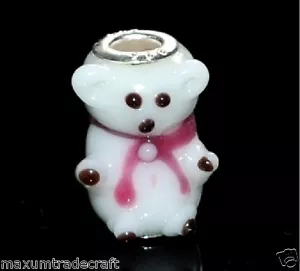 5 Mano Oso Murano Vidrio Cuentas Agujero Grande (5mm) Para Europeo Dije Pulseras - Imagen 1 de 1